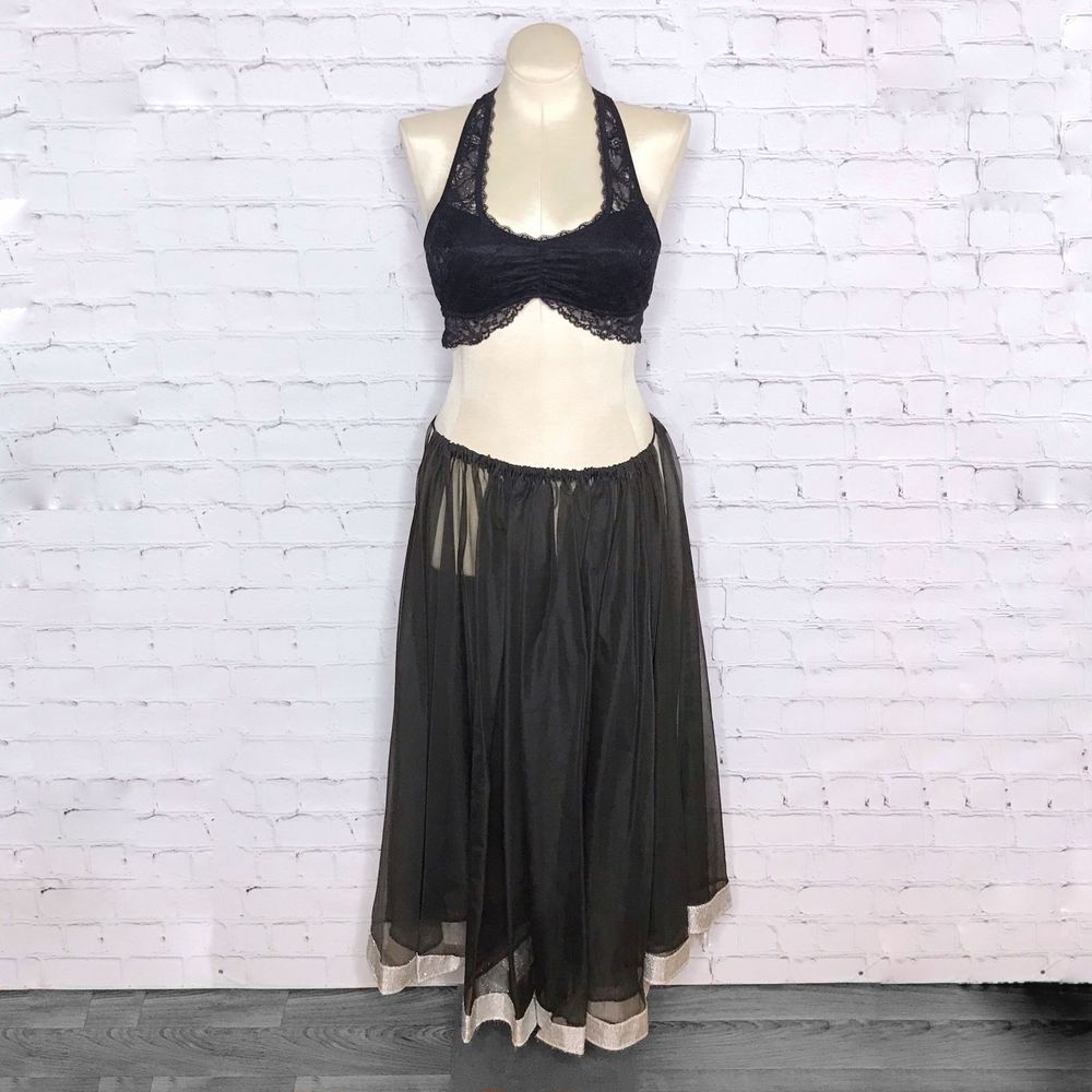 Black Belly Dance Skirt Open Sides Metallic Trim